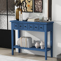 Entryway Table With 2 Drawers, Rustic Console Table With Open Shelf And Rubber Wood Legs For Entryways, Living Rooms, And Hallways Navy Navy Mdf,Rubber Wood