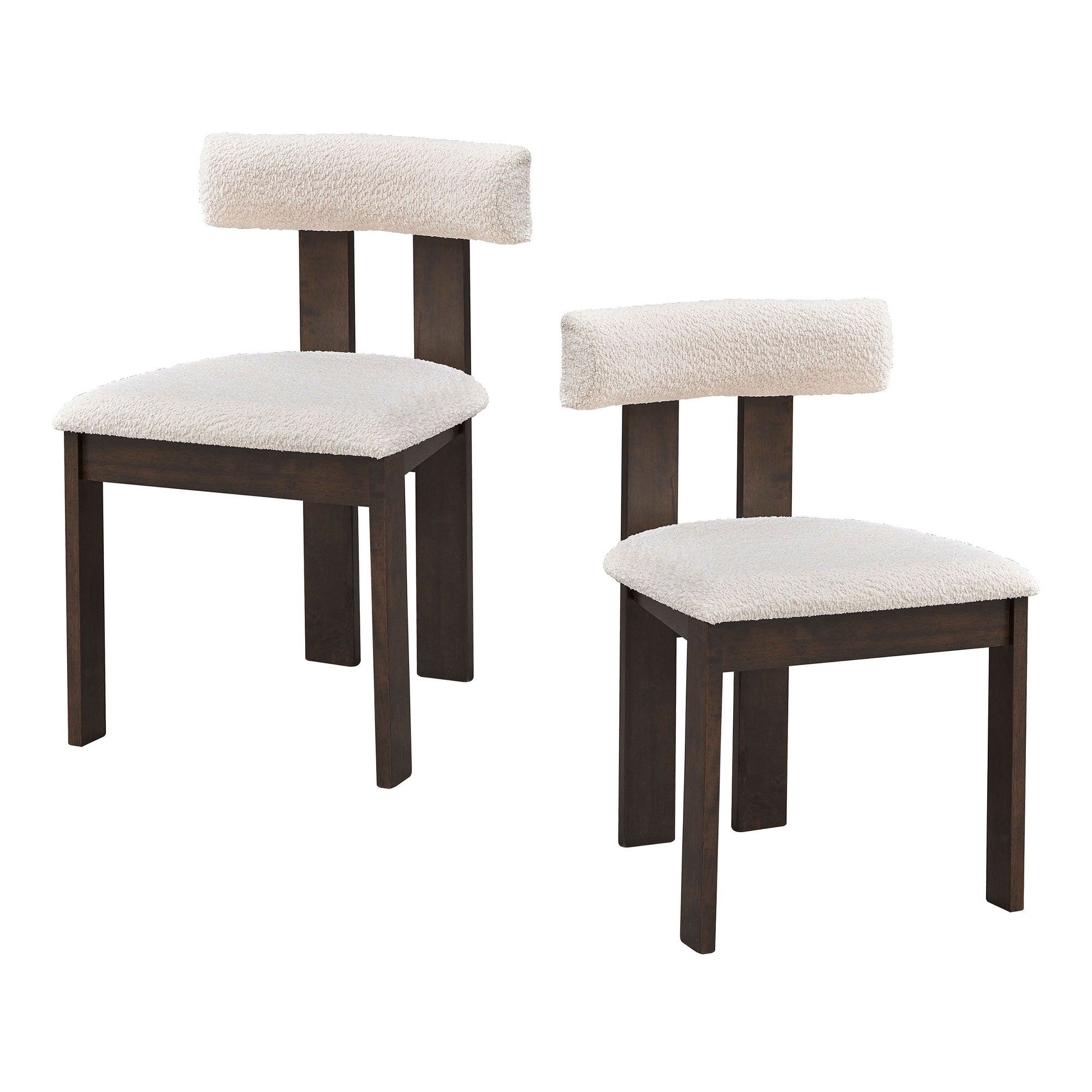 Wooden Dining Chairs Set Of 2, Modern Boucle Upholstered Kitchen Side Chairs,Mid Century Modern Kitchen Chairs With Open Back Farmhouse Wooden Side Chairs For Dining Room,Living Room,Restaurant Dark