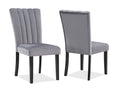2Pc Casual Upholstered Velvet Upholstery Chair Channel Tufted Back Wooden Dining Room Furniture Gray Black Black,Gray Dining Room Contemporary,Modern Accent Chairs Tufted Back Set Of 2 Wood