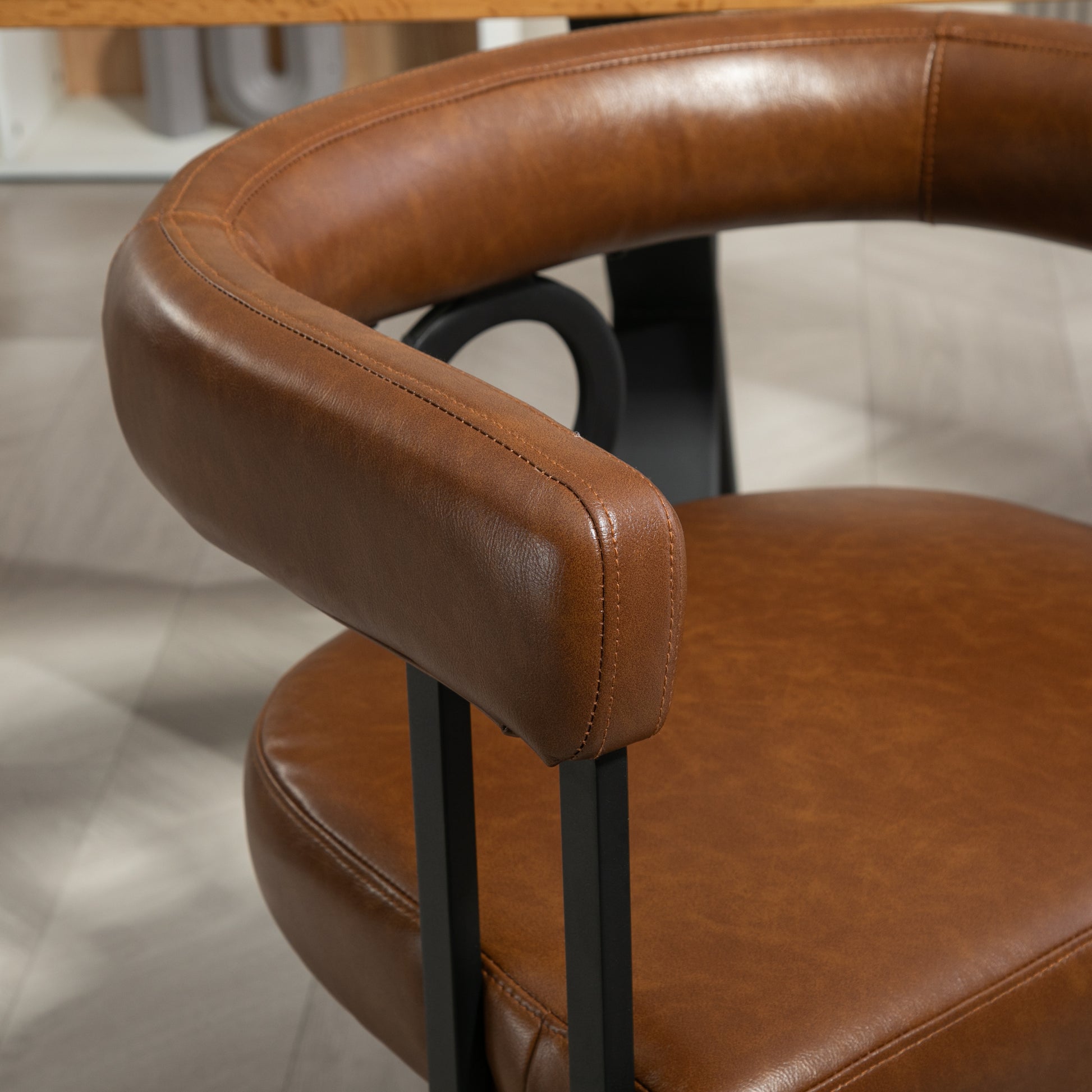 Coolmore Contemporary Designed Pu Fabric Upholstered Accent Dining Chair Barrel Side Chairs Kitchen Armchair For Living Room Set Of 2 Dark Brown Pu Dark Brown Foam Pu Leather