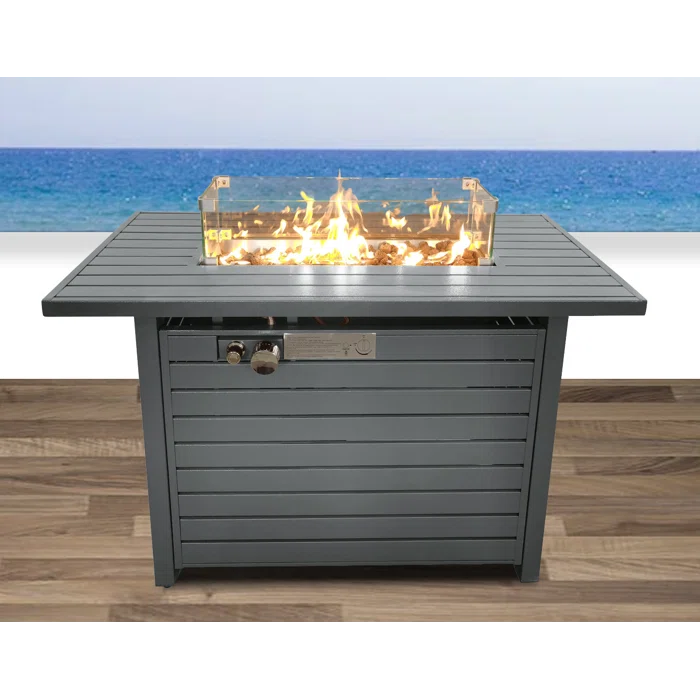 42" W X 25" H Steel Propane Fire Pit Table With Lid Gray Steel