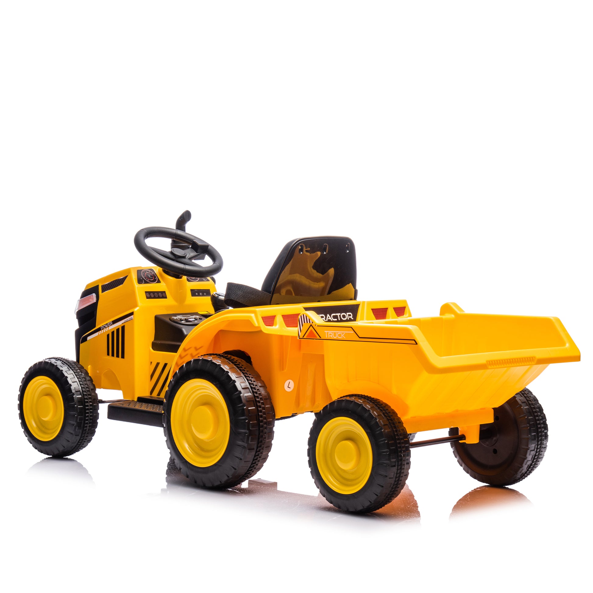 12V Kids Ride On Electric Tractor Black Knight,Kids Ride On Toy.2Wd,Non Skid Tires, Steering Wheel, Foot Pedal,With Removable Storage Tug,Light,Bluetooth,Music,Mp3,Usb,Power Display For Kids Aged 3 . Yellow 50 99 Lbs Polypropylene