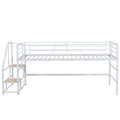 Mid Loft Bed With Storage Stairs, Twin, White Twin White Mdf Metal