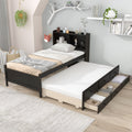 Twin Bed With Bookcase,Twin Trundle,Drawers,Espresso Twin Espresso Pine