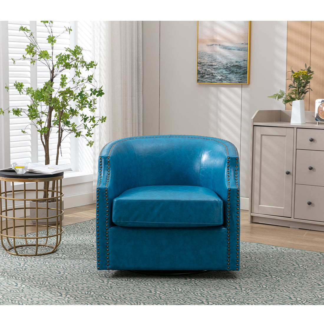 Coolmore Swivel Chair Living Room Chair Light Blue Primary Living Space Foam Pu Leather