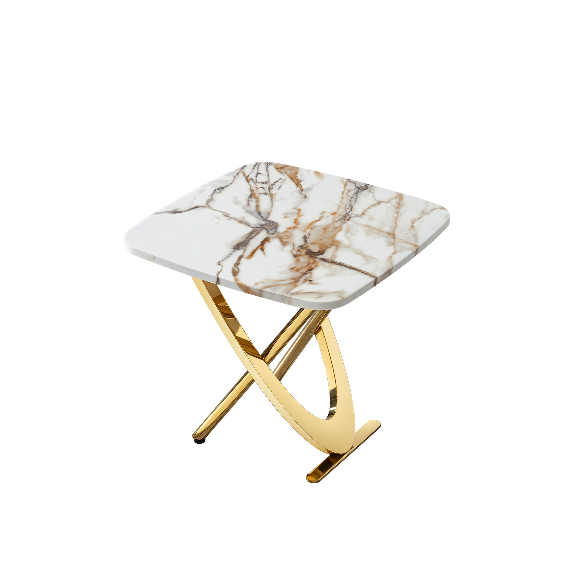 Marble Pattern Mdf Top Side End Table Square Shape Gold Stainless Steel Base Gold Primary Living Space Modern Coffee & End Tables Square Stainless Steel