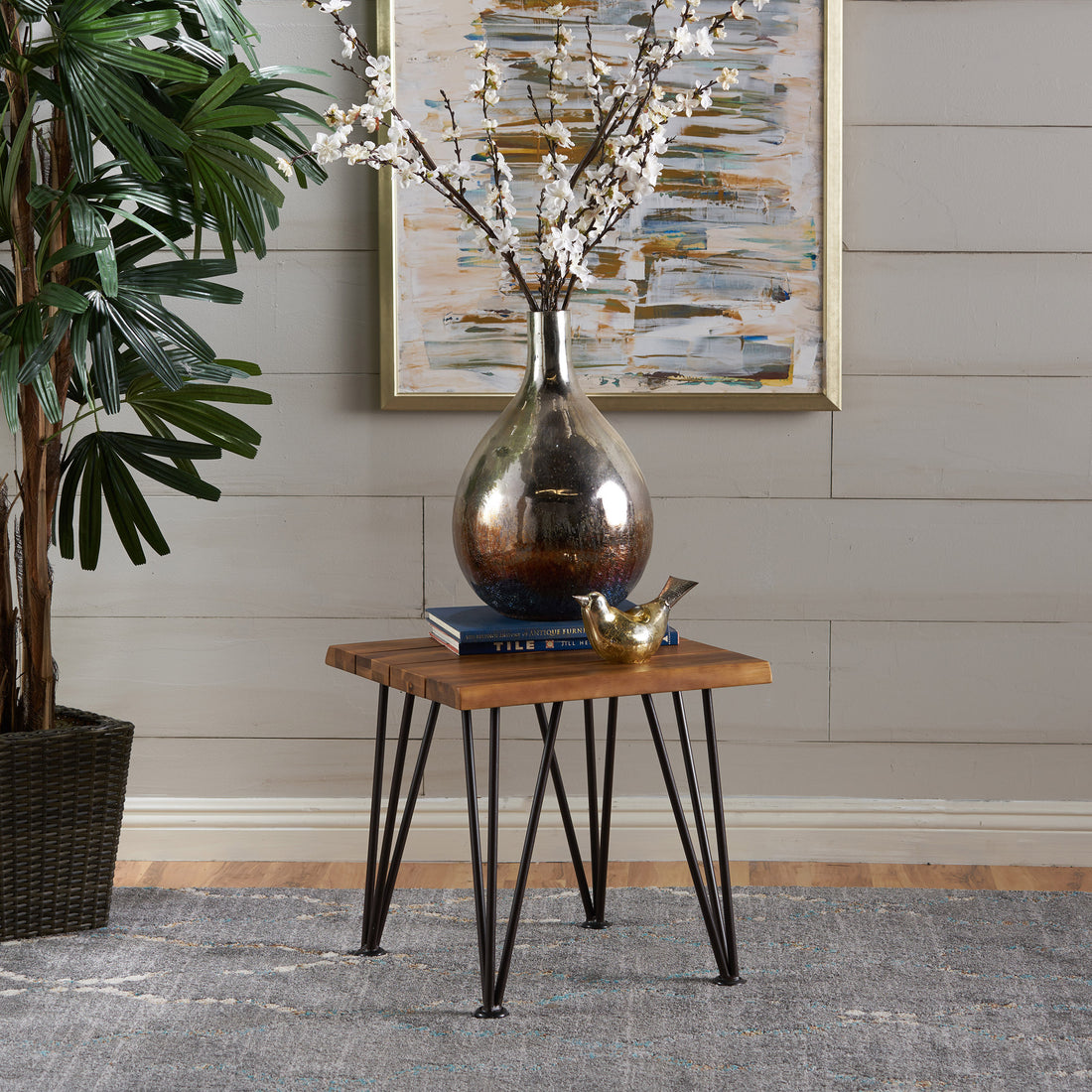 Zion Industrial Wood And Metal Accent Table Teak Metal & Wood