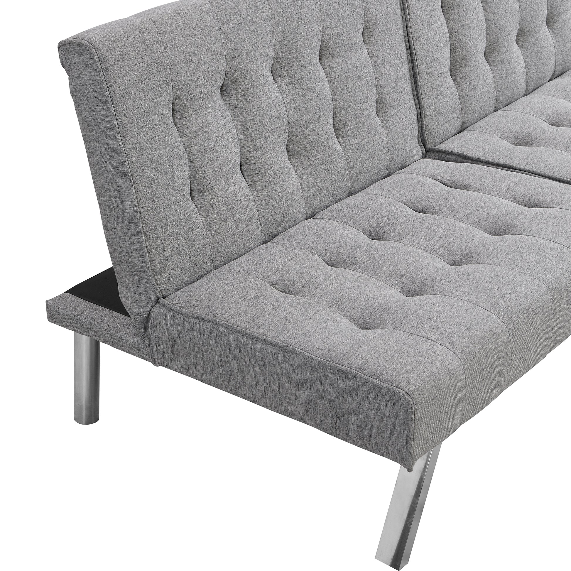 Wood Frame, Stainless Leg, Futon, Sofa Bed Grey Grey Fabric 2 Seat