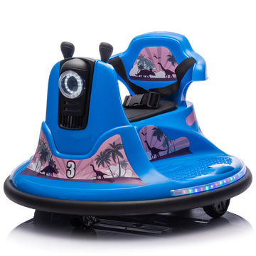12V Kids Ride On Bumper Car W Parents Control,Rotate 360 Degrees,Two Handed Switch For Direction Control,Bumper Strip,Light Belt,Mp3 Music,Bluetooth,Provide A Speed Of 0.75Mph For Kids Of 2 5 Blue