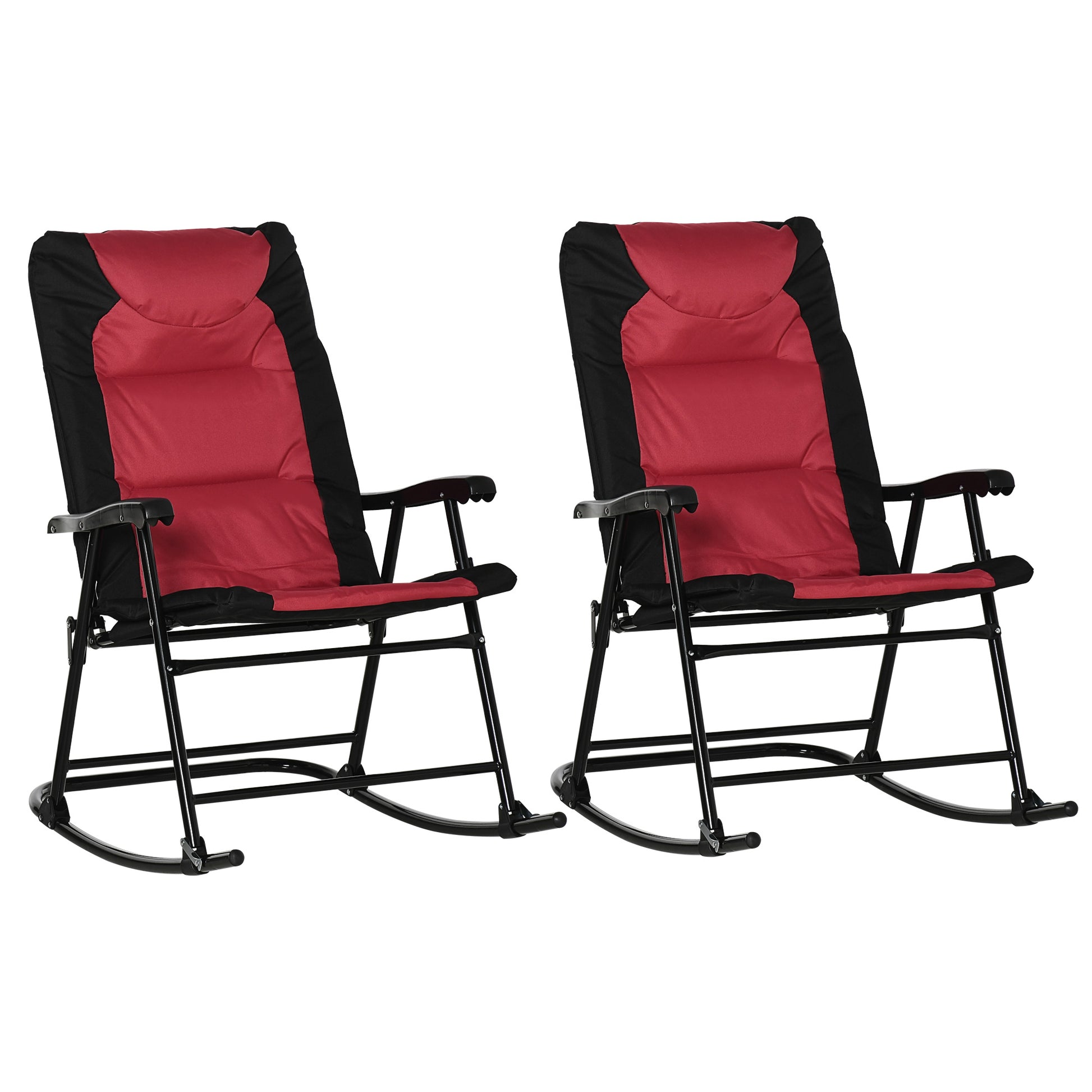 Outsunny 2 Piece Outdoor Patio Furniture Set With 2 Folding Padded Rocking Chairs, Bistro Style For Porch, Camping, Balcony, Red Red Oxford Fabric