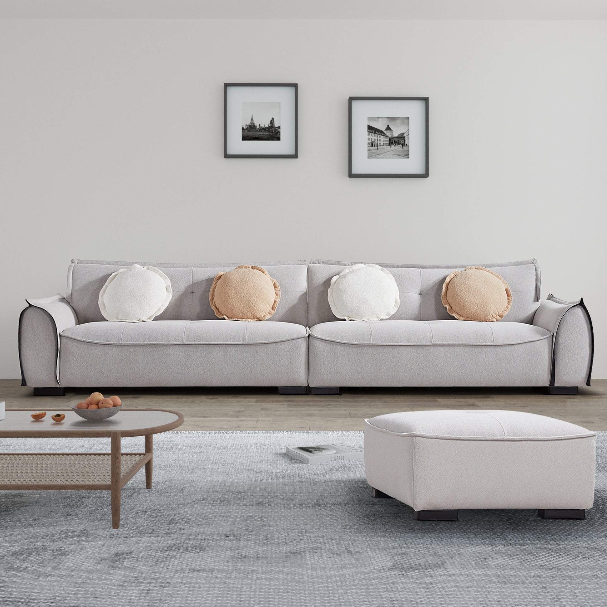 137.80" Chenille Sofa,4 Seater Modern Sofa Couch With Ottoman,Comfy Upholstered Sofa For Living Room Light Gray Wood Eucalyptus Chenille 4 Seat