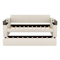 Twin Size Upholstery Daybed With Storage Arms, Trundle And Usb Design, Beige Old Sku:Gx000547Aaa Box Spring Not Required Twin Beige Wood Upholstered