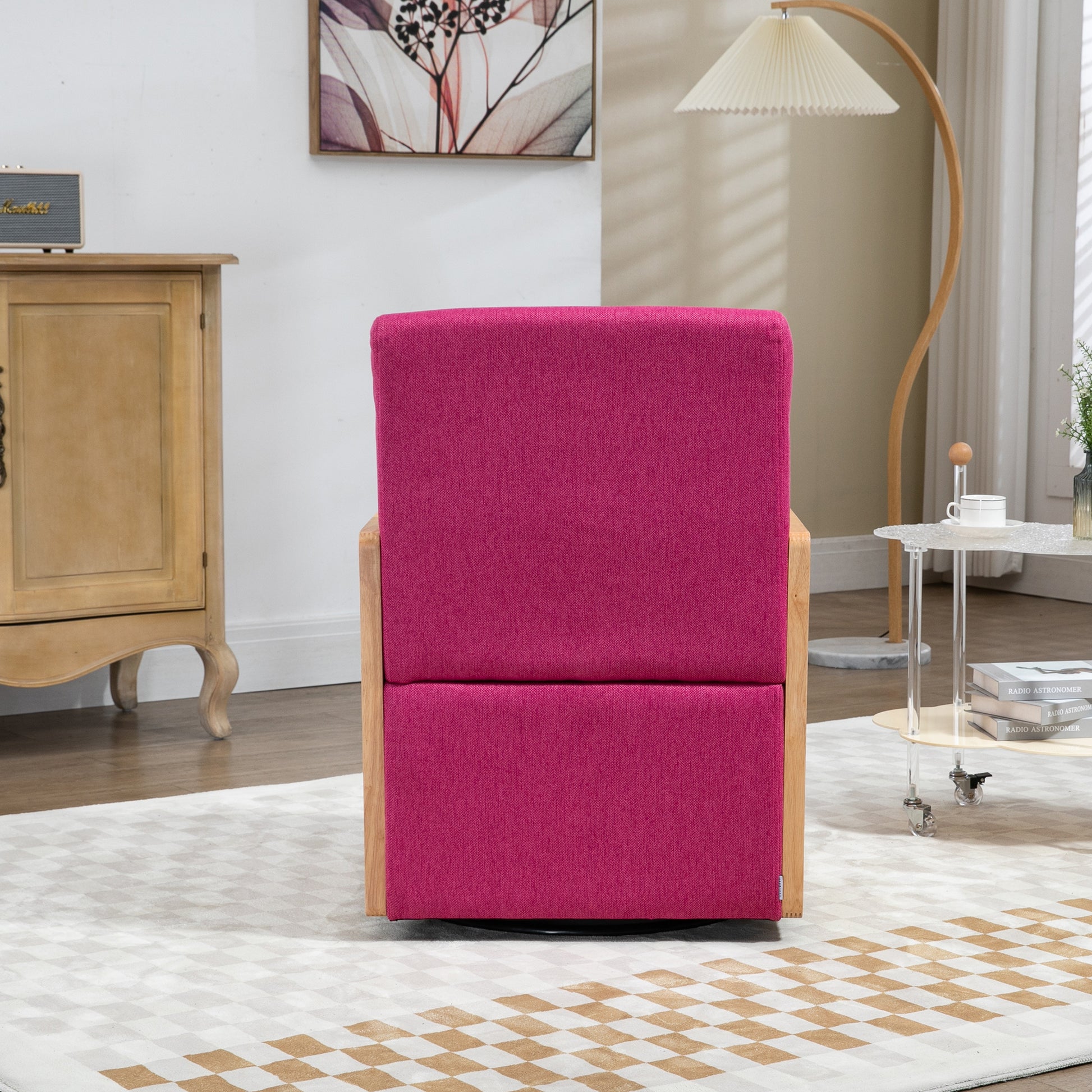 Coolmore 360 Degree Swivel Barrel Club Chair With One Pillow,Modern Comfortable Upholstered Accent Chair,Linen Accent Chair For Living Room,Bedroom Red Rose Linen Rose Red Primary Living Space Modern Foam Linen