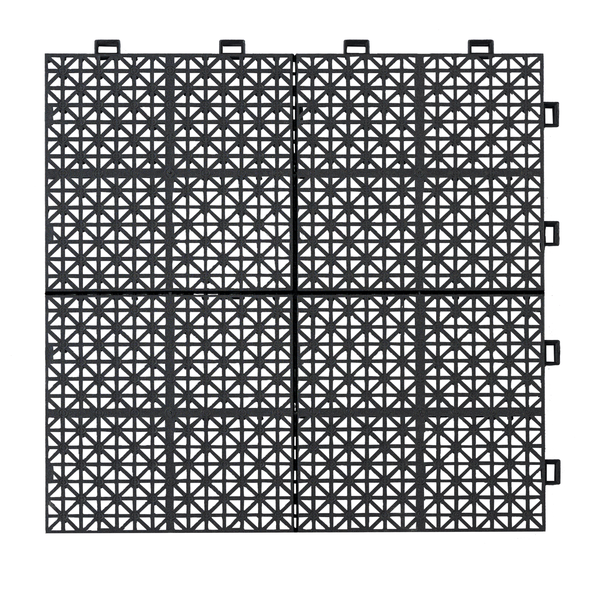 12 X 12 Inch Black Interlocking Deck Tiles Plastic Waterproof Outdoor All Weather Anti Slip Bathroom Shower Balcony Porch Strong Weight Capacity Upto 6613 Lbs, Rosette Pattern Pack Of 12 Black American Design,American Traditional Plastic