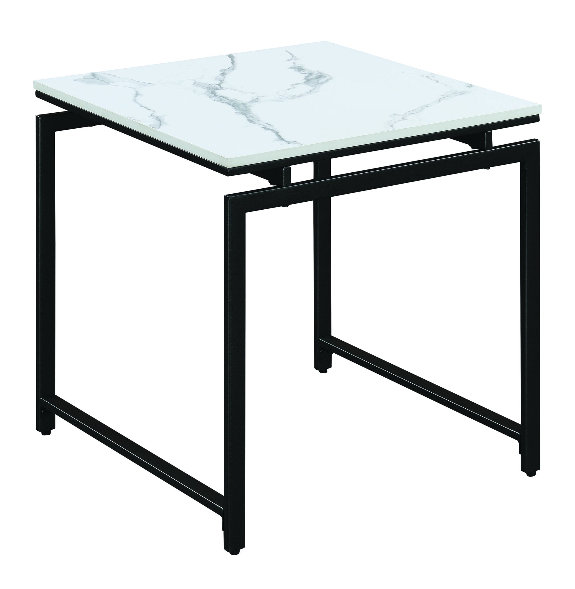 3 Piece Metal Base Occasional Table Set With Faux Marble Top, Black And White Black White Fabric Metal