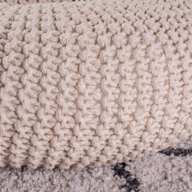 Knited Pouf Beige Cotton