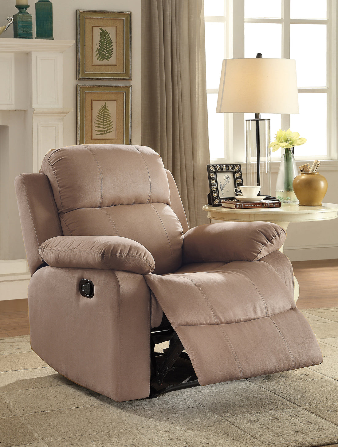 Brown Recliner With Pillow Top Arm Brown Microfiber Manual Handle Metal Primary Living Space Tight Back Handle Pillow Top Arms Wood Fabric