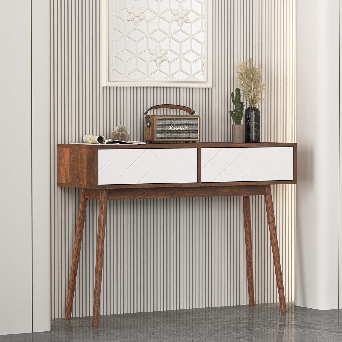 Entryway Table With 2 Carved Panel Drawers, Console Table With Storage Space And Wood Legs,Sofa Table Behind Couch For Hallway, Living Room, Natural Color Natural Particle Board Mdf