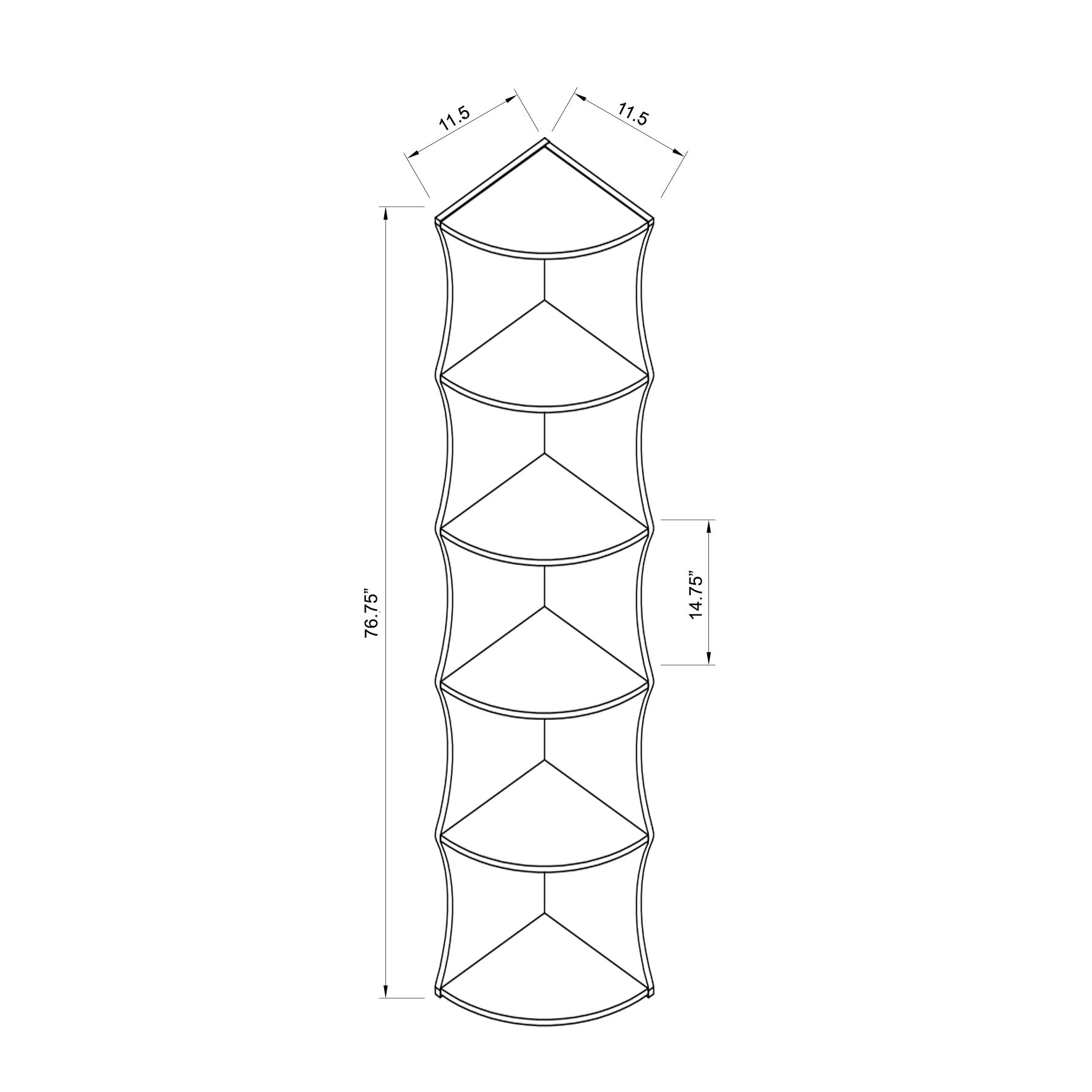 Five Shelf Corner Bookcase Rounded Shelf Fronts Quarter Circle Red Cocoa Color Espresso Particle Board Mdf