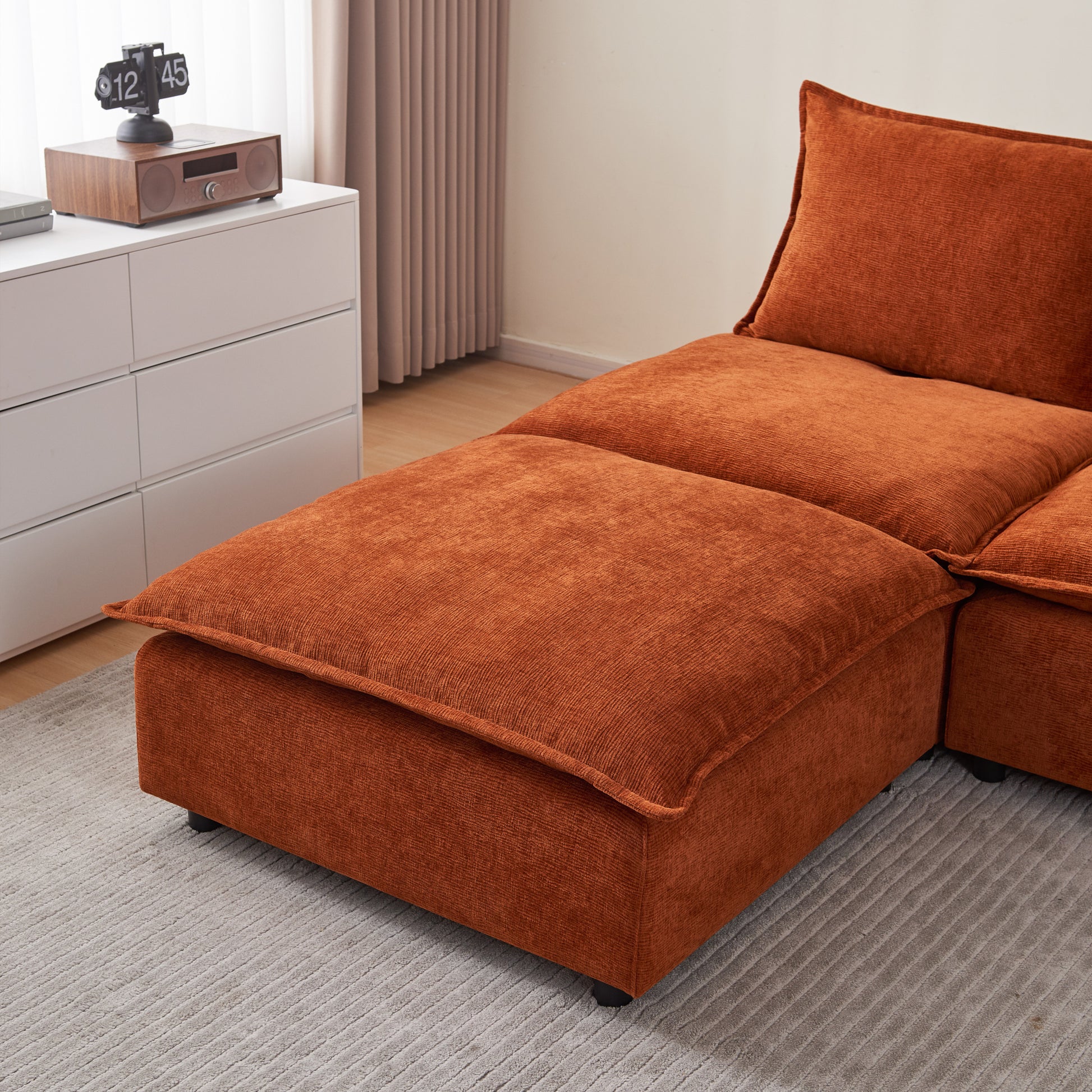 Modern Armless Accent Chair, Single Sofa Couch With Ottoman Compact Design, Space Saving Seating For Living Room, Bedroom, Apartment, Office Orange Wood Medium Soft Foam Chenille 1 Seat