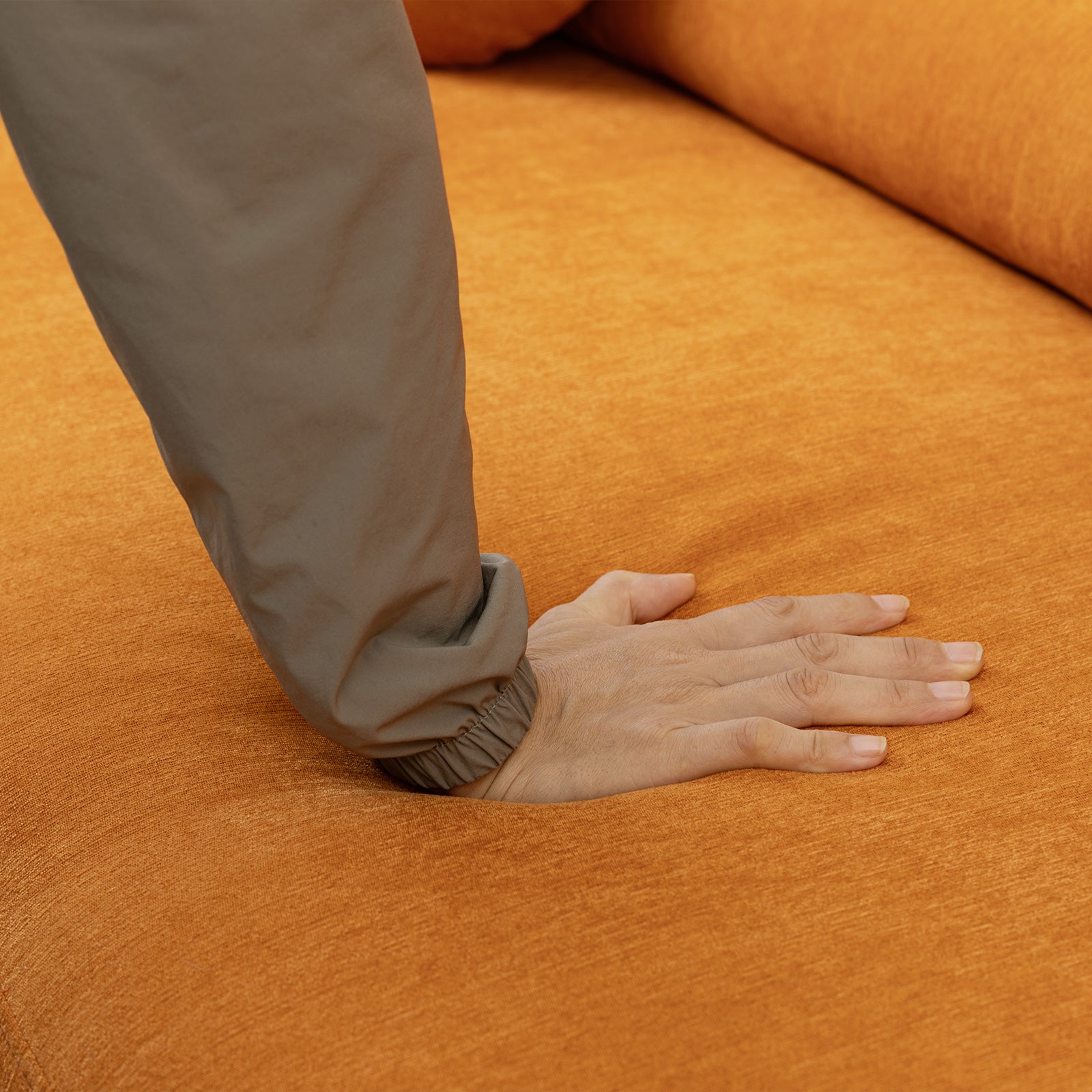 Luxury Modern Couch For Living Room, Chenille Upholstered Comfy Couch For Apartment Home Office, 3 Seater Orange Brown Chenille Wood Primary Living Space Minimalist Eucalyptus Foam Fabric 3 Seat