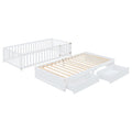 Twin Size Wood Daybed With Fence Guardrails And 2 Drawers, Split Into Independent Floor Bed & Daybed, White Old Sku :Lp000881Aak Twin White Solid Wood Mdf