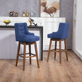 Coolmore Bar Stools Set Of 2 Counter Height Chairs With Footrest For Kitchen, Dining Room And 360 Degree Solid Wood Legs Swivel Bar Stools Set Of 2 Navy Linen Navy Foam Linen