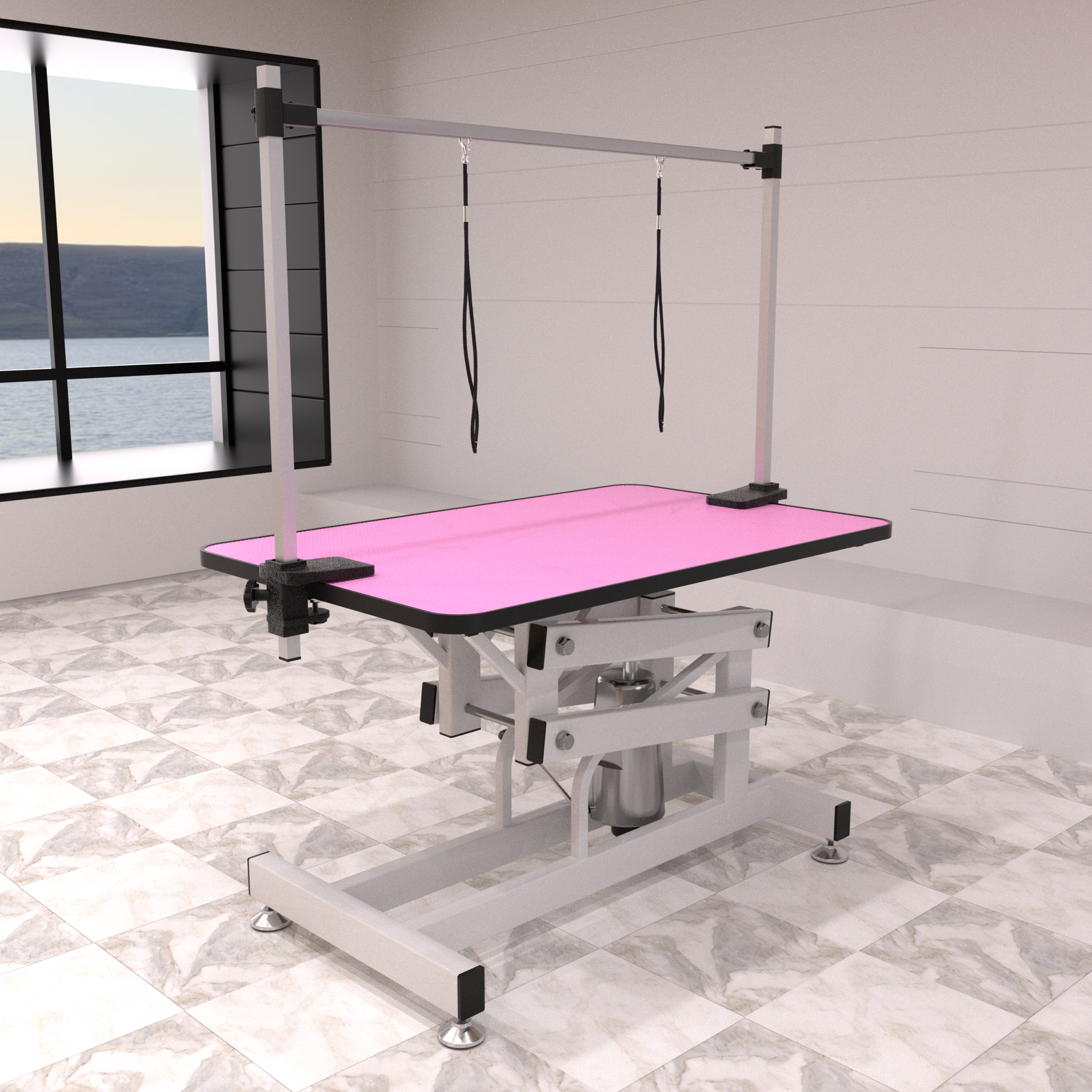 42.5Inch Hydraulic Pet Grooming Table With "H" Arm Pink White Pink Mdf Steel