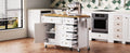 K&K 52'' Kitchen Island With Drop Leaf, Embossed Texture Kitchen Island On Wheels With Spice Rack, Towel Rack, 2 Doors And 5 Drawers, Kitchen Storage Cart With Adjustable Shelf For Kitchen, White