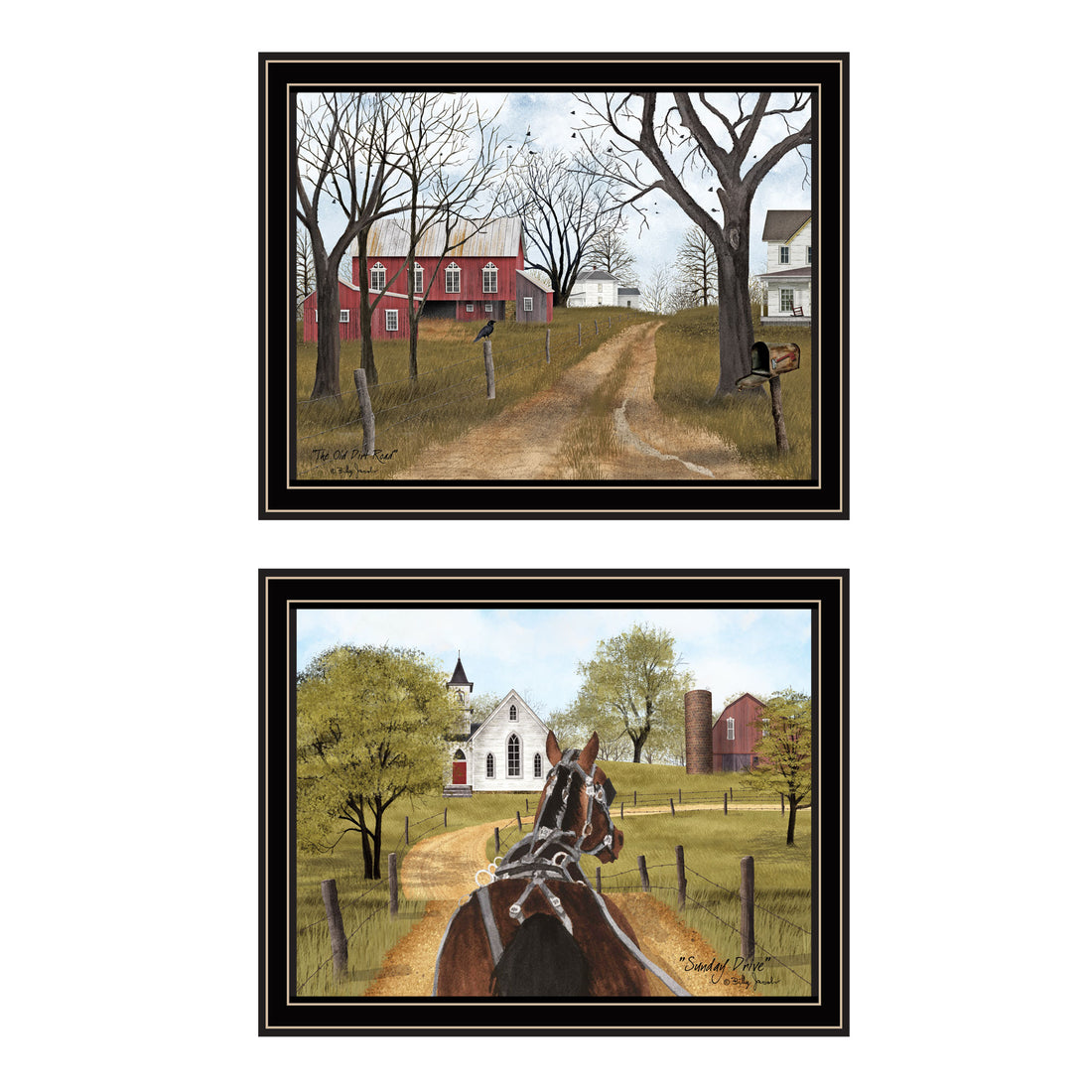 2 Piece Vignette Sunday Drive & The Old Dirt Road Black Framed Wall Art For Living Room, Bedroom Wall Art Print For Home Decor By Billy Jacobs Multicolor Wood Paper