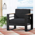 Outdoor Club Chair, Black Natural Dark Gray Black Metal & Wood