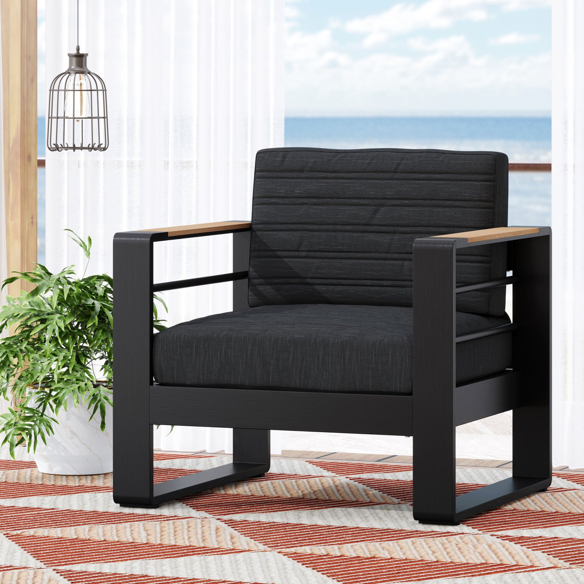 Giovanna Club Chair Black Metal & Wood