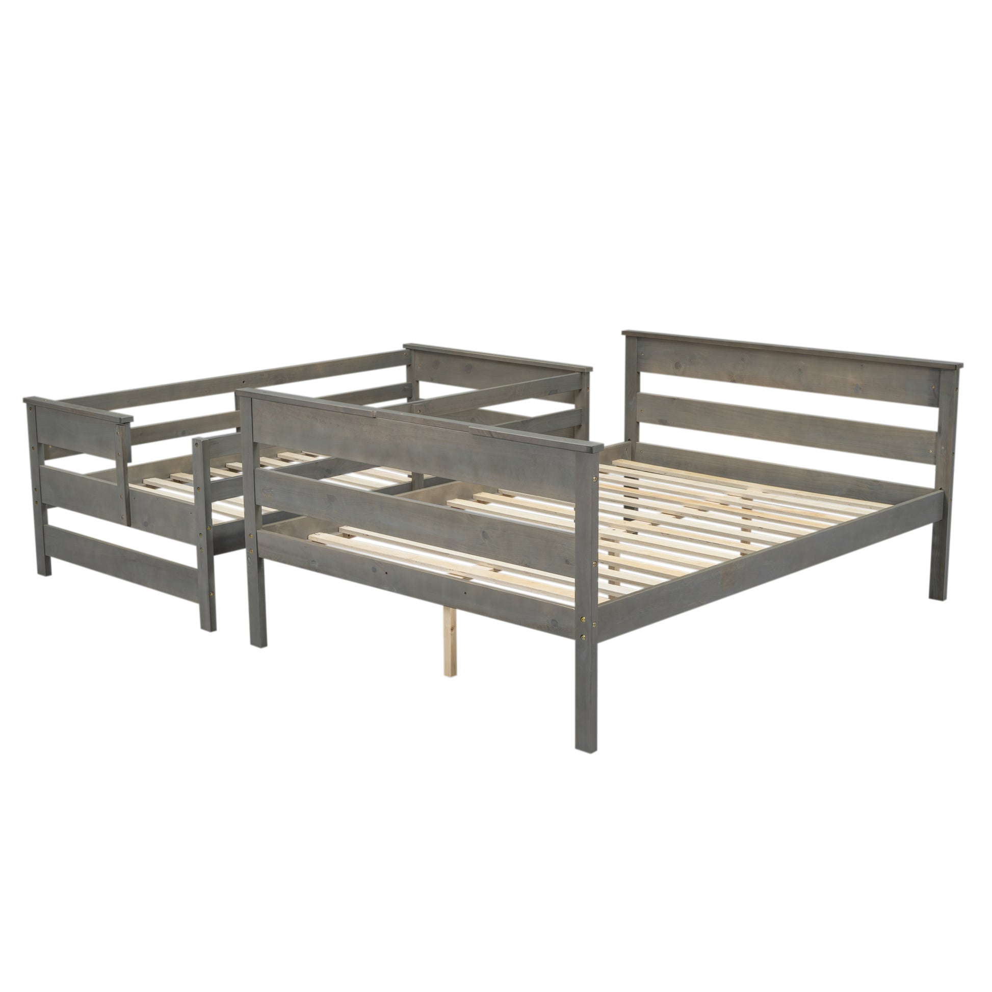 Wood Twin Over Full Bunk Bed With Ladder, Gray Twin Box Spring Not Required Gray Solid Wood Mdf