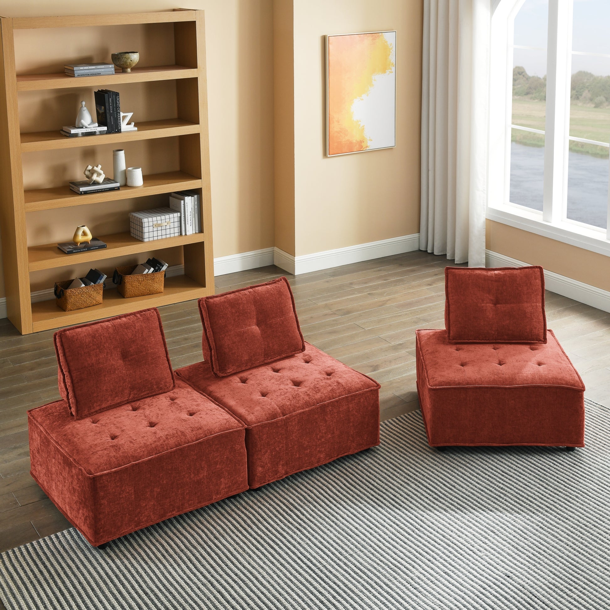 Upholstered Seating Armless Accent Chair, Leisure Sofa Lounge Chair For Living Room Corner Bedroom Office,Chenille Red Primary Living Space Chenille