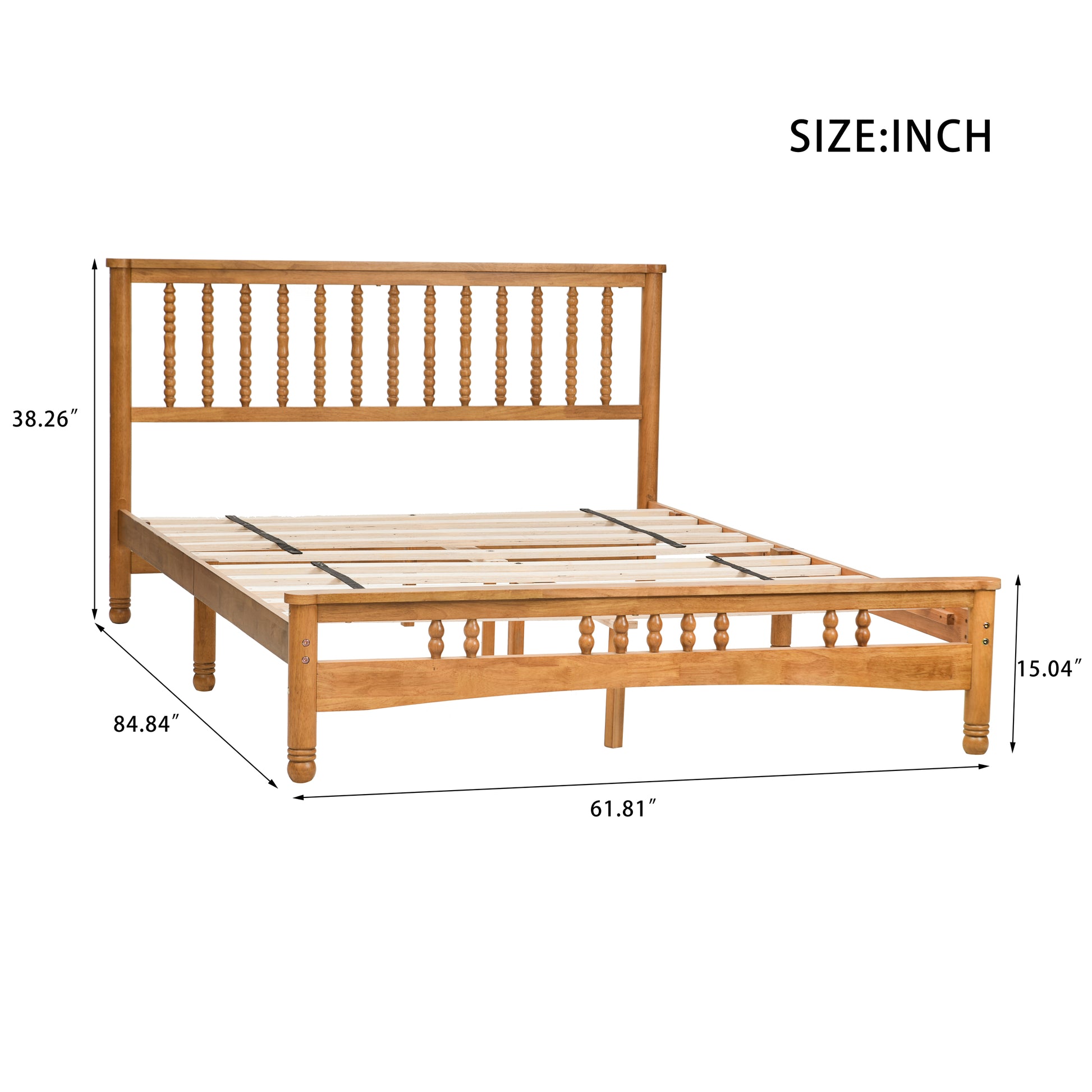 Queen Size Elegant Style Wooden Platform Bed Frame With Headboard,No Need Box Spring,Easy Assembly Queen Oak Rubber Wood