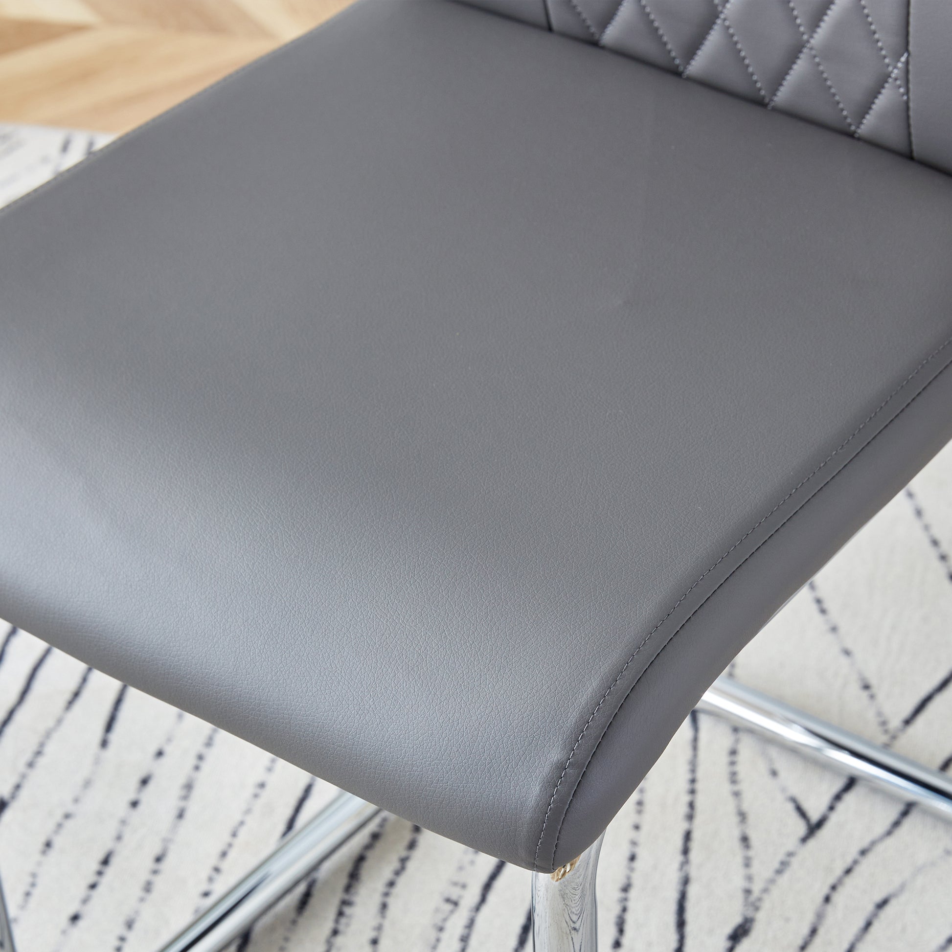 Table And Chair Set.Large Minimalist Rectangular Glass Dining Table For 6 8 With 0.39" Tempered Glass Tabletop And Silver Chrome Metal Legs.Paried With Comfortable Chairs With Pu Seats And Metal Legs. Silver Seats 8 Glass Metal