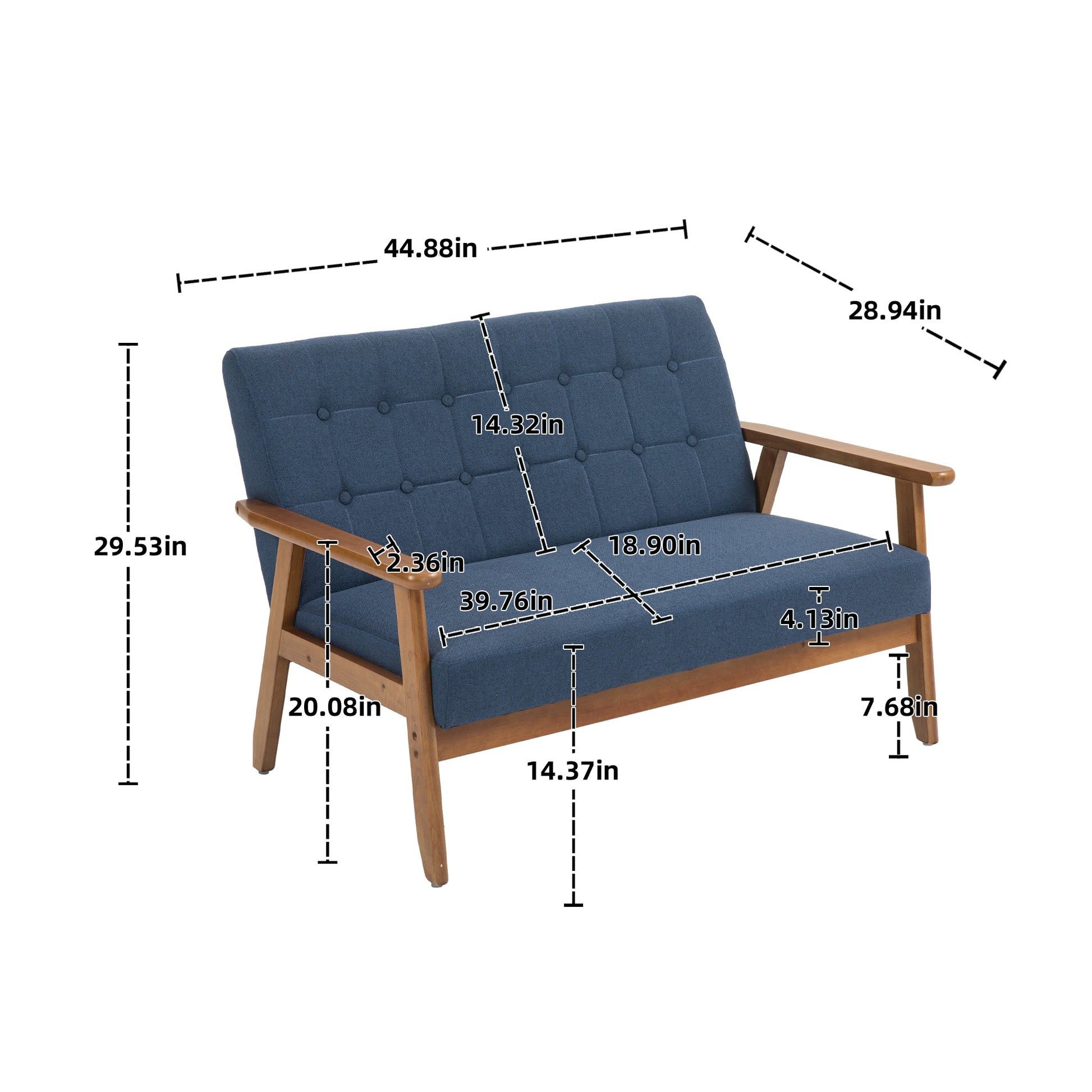 Coolmore Mid Century Modern Solid Loveseat Sofa Upholstered Linen Loveseat, 2 Seat Upholstered Loveseat Sofa Modern Couch Navy Linen 2 Seat
