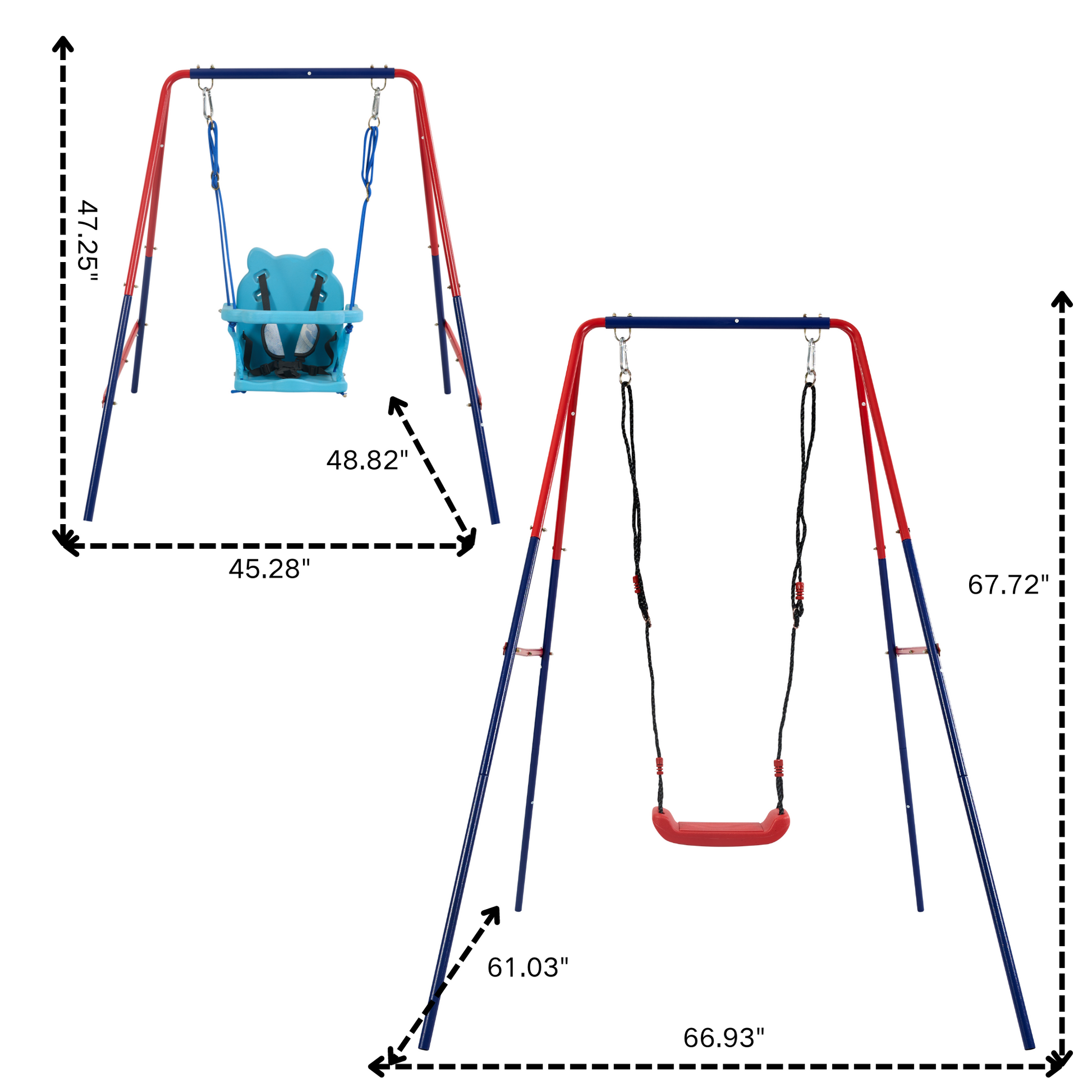 Xns067B Green And Blue Interesting 2 In 1 Baby Swing Mental Plastic Safe Swing Set 110Lbs For Outdoor Playground For Age 3 Blue Red Steel