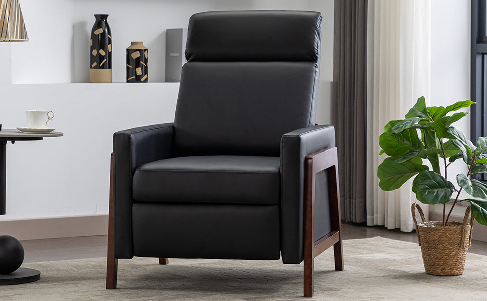 Set Of Two Wood Framed Pu Leather Recliner Chair Adjustable Home Theater Seating With Thick Seat Cushion And Backrest Modern Living Room Recliners, Black Black Pu Pu