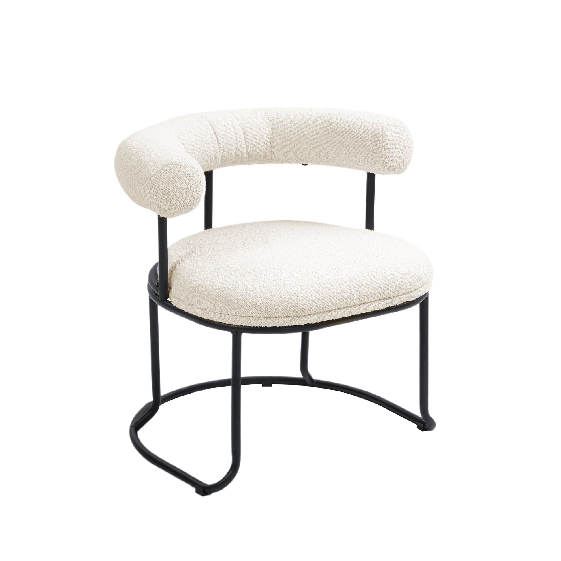 Coolmore Boucle Dining Chairs Set Of 2, Mid Century Modern Curved Backrest Chair, Round Upholstered Kitchen Chairs Beige Boucle Beige Foam Mdf Metal