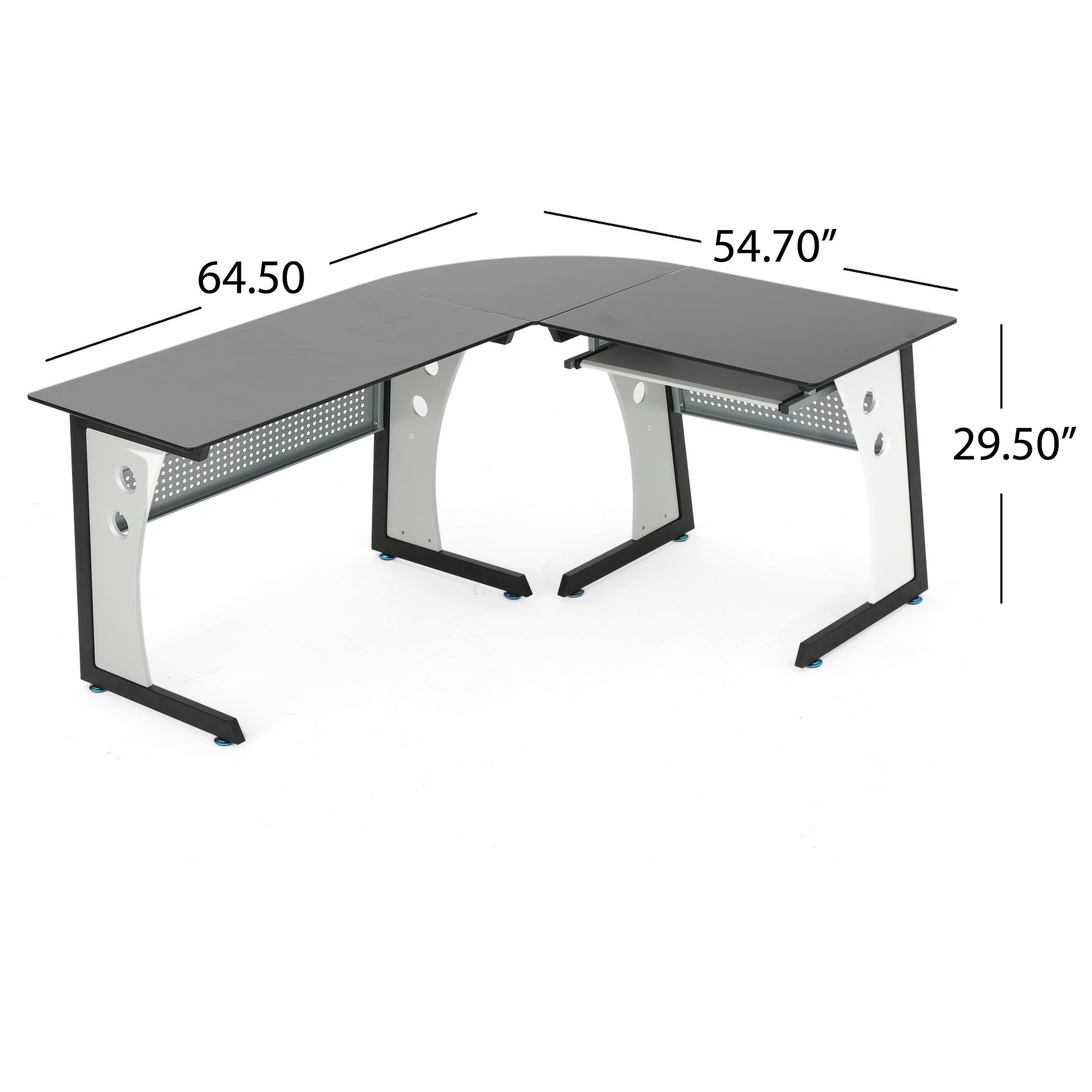 L Shape Glass Office Desk Grey Black Mdf