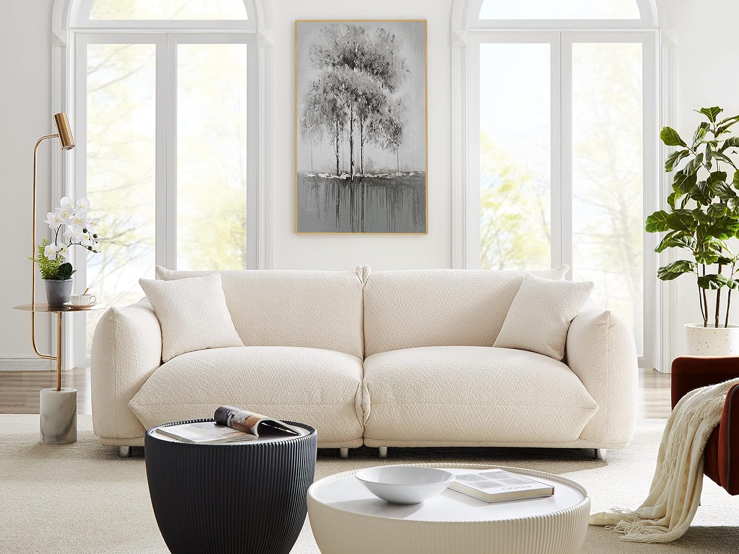87'' Oversized Loveseat Sofa For Living Room, Sherpa Sofa With Metal Legs, 3 Seater Sofa, Solid Wood Frame Couch With 2 Pillows, For Apartment Office Living Room White White Fabric 2 Seat