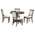 5 Piece Retro Dining Set, Round Table With Pedestal Table Base And 4 Upholstered Chairs For Dining Room And Kitchen Espresso Espresso Solid Wood Mdf