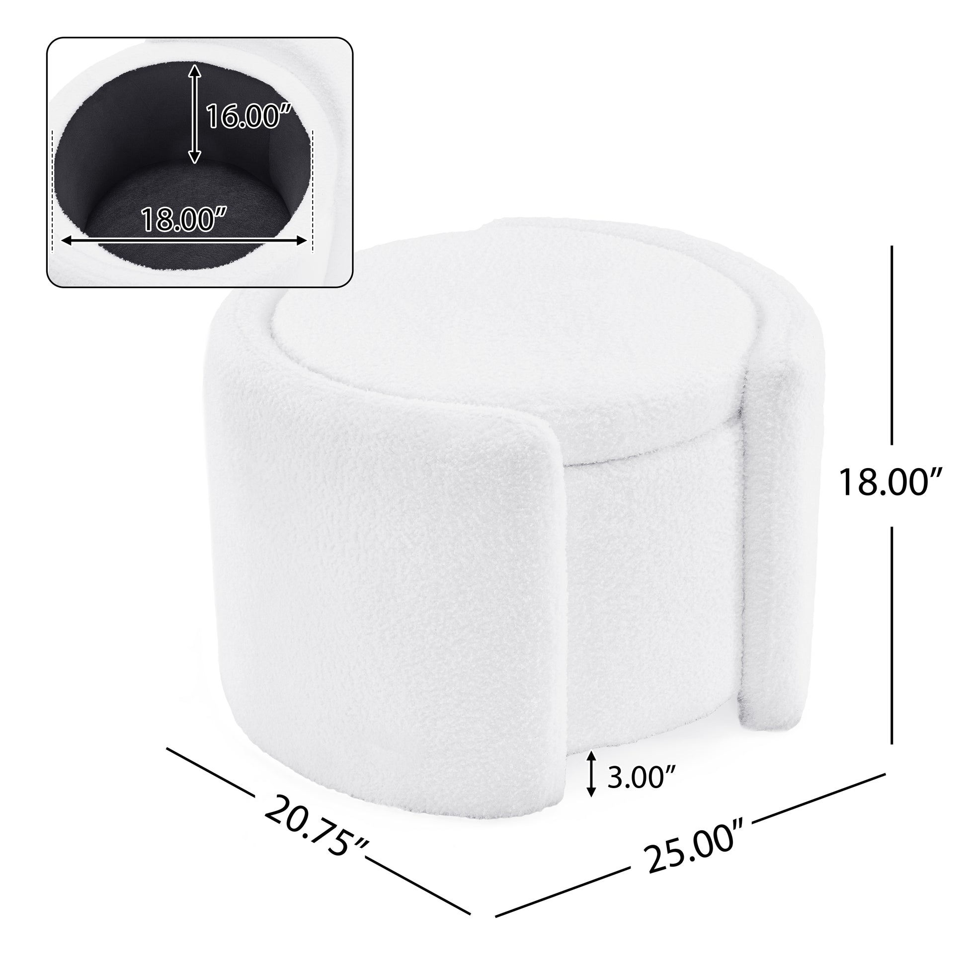 Cozy Lamb Fleece Storage Ottoman: Stylish Comfort With Hidden Storage, White Wood Primary Living Space Solid White With Storage White Polyester Polyester Backless Casual Round Internal Storage