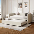 Modern Style Twin Size Upholstered Daybed With Trundle For Guest Room, Small Bedroom, Study Room, Beige Box Spring Not Required Twin Beige Wood Bedroom Traditional Daybeds Linen Upholstered