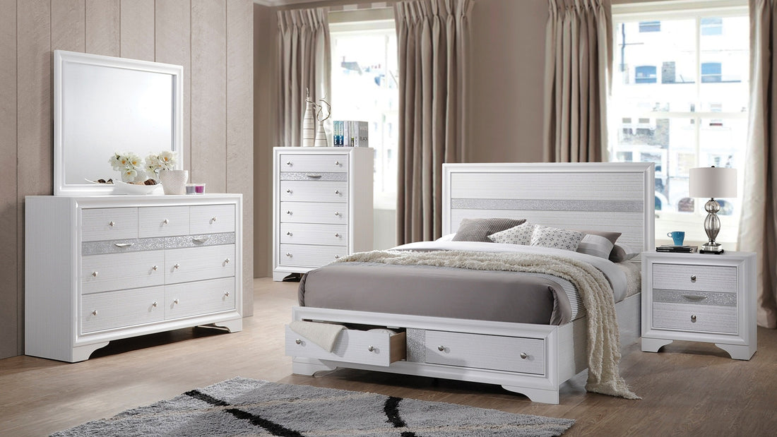 Matrix Traditional Style Full 5Pc Storage Bedroom Set Made With Wood In White Box Spring Not Required Full White Wood 5 Piece Set Bedroom Bed Included,Chest Included,Dresser Included,Mirror Included,Nightstand Included Traditional Solid Wood Mdf Wood