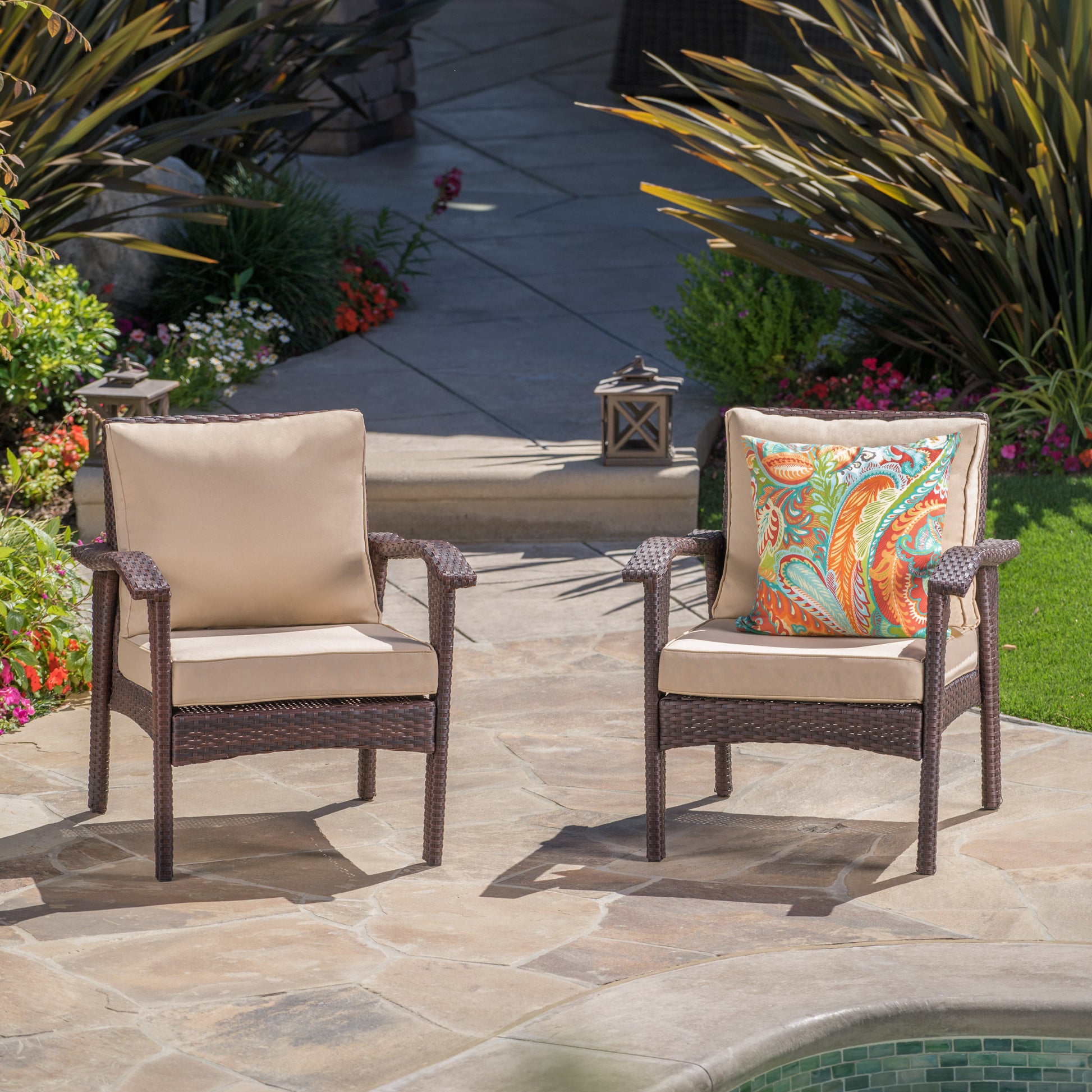 Honolulu Brown Club Chair 2 Brown Tan Pe Rattan Iron Waterproof Fabric