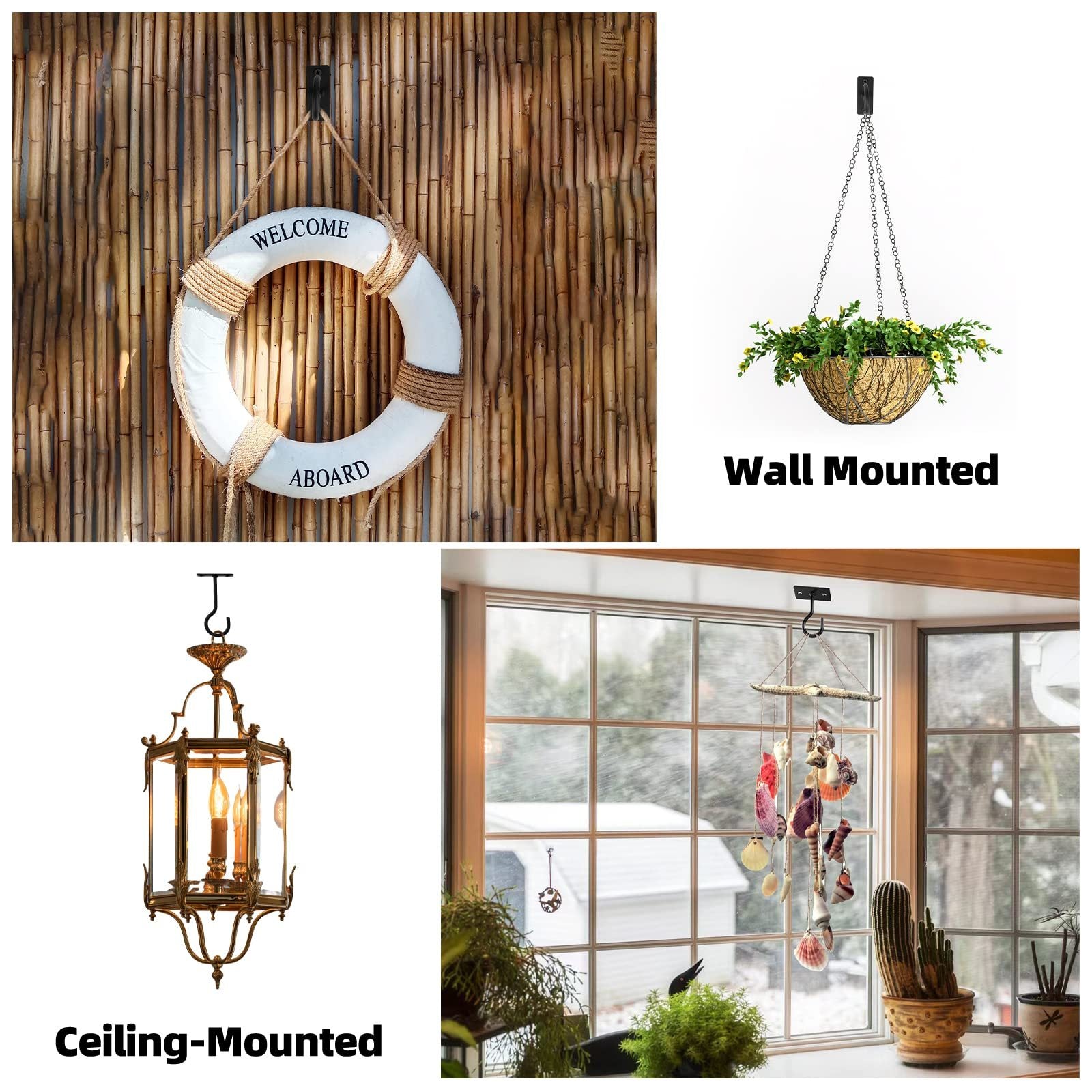 Plant Hooks 2Pack Hanging Plant Bracket 6Inch Metal Plant Hanger Decorative Plant Hook For Bird Feeders, Planters, Lanterns, Wind Chimes, Outdoor Black Metal