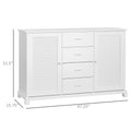 Homcom Sideboard Buffet Cabinet, Kitchen Cabinet, Coffee Bar Cabinet With 4 Drawers And 2 Louvered Doors For Living Room, Kitchen, White White Mdf