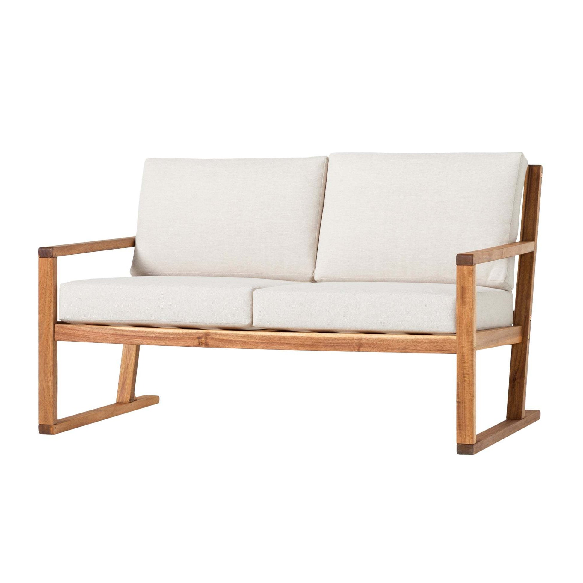 Contemporary Solid Wood Slat Back Patio Loveseat Natural Natural Wood Acacia Wood